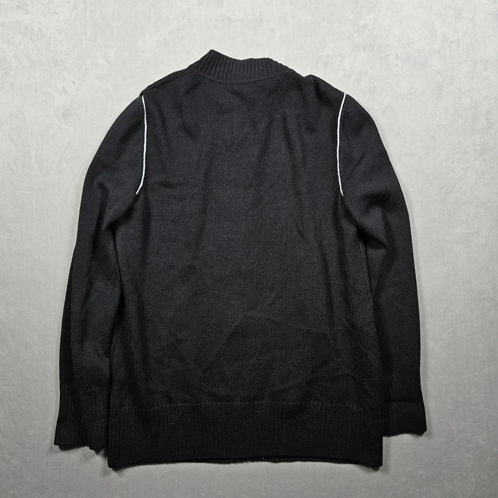 Vintage St. John Sport Sweater Womens Medium Black Full Zip White Piping‎ USA